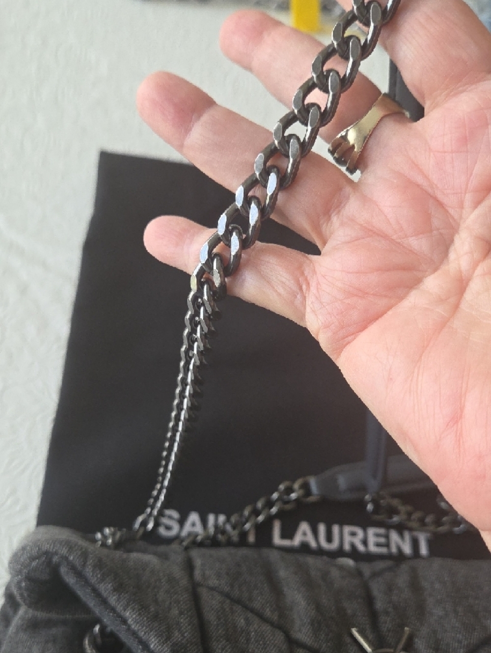 NWOT Saint Laurent Quilted Charcoal Envelope Chain Shoulder Bag - Picture 10 of 11